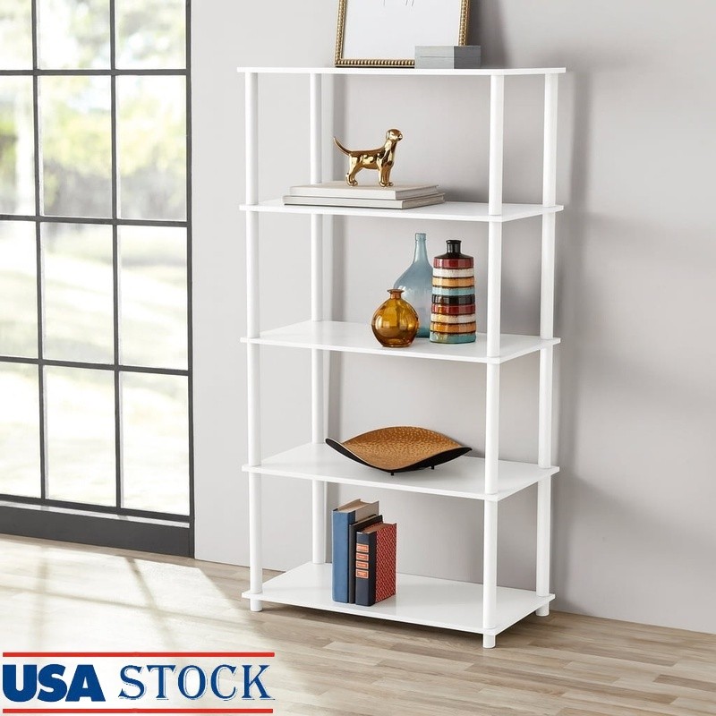 No Tools 5-Shelf Storage Bookcase Easy Assembly Organizer Di
