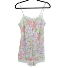 Victoria's Secret Gold Label Floral Snap Romper Lace Trim Size Small Vintage