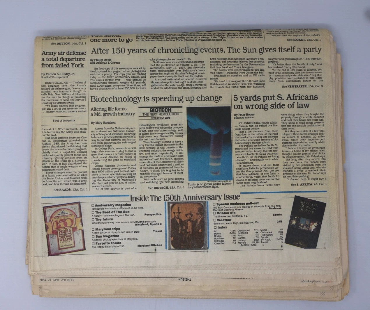 Baltimore Sun 150 周年記念フル新聞 5-17-1987 雑誌なし - 画像2/2
