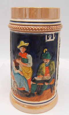 VTG GERMANY BEER STEIN 6 5/8  MISSING LID SCENIC PANELS