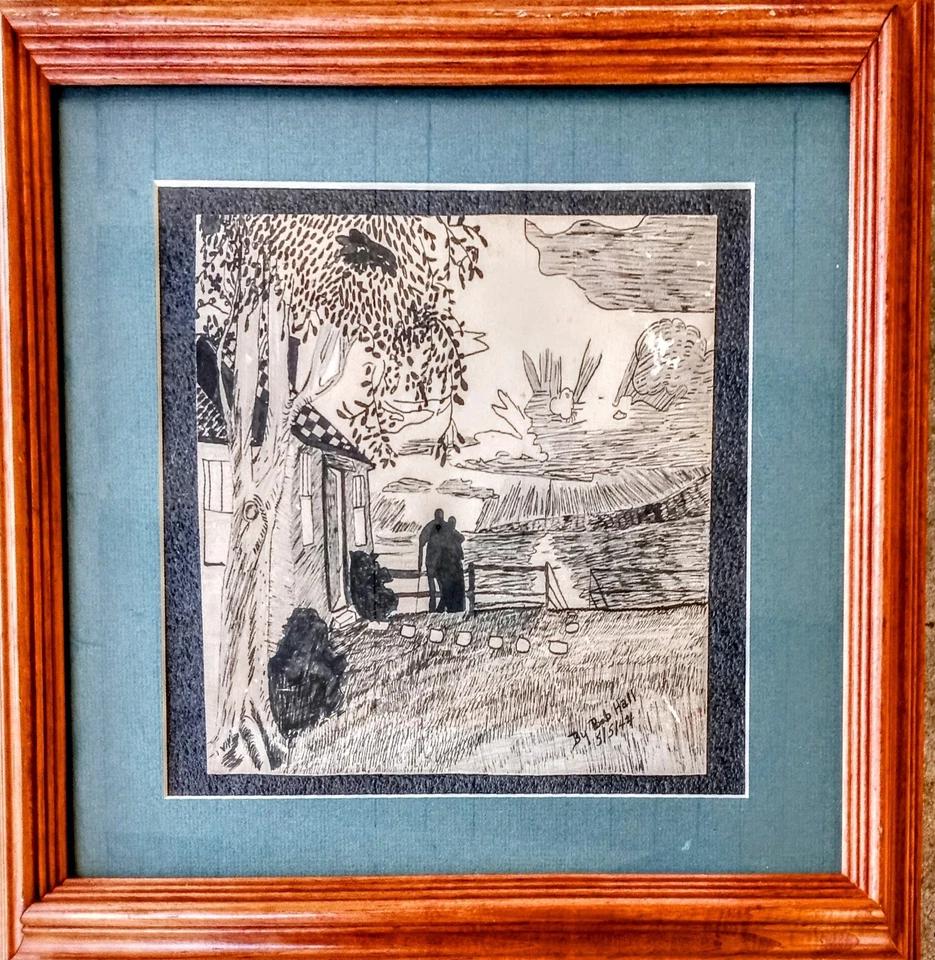 Dibujo a tinta a pluma original del artista listado BOB HALL 5-5-1944 modernismo americano  Foto 4 de 4