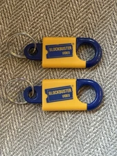 2 Blockbuster Video Store Keychain Key Ring promo w/ blue VHS logo New!