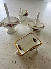 ROYAL ALBERT OLD COUNTRY ROSE 2 BASKETS 1 SWAN & 1 WHEELBARROW.