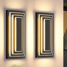 2 Pack 16'' LED Outdoor Wall Light Modern Black 3-Tier Front Door Sconce Fixture