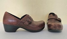 Dansko Tamara Maroon Red Leather Buckle Comfort Shoes Clogs, Sz 9.5 / 10 EU 40