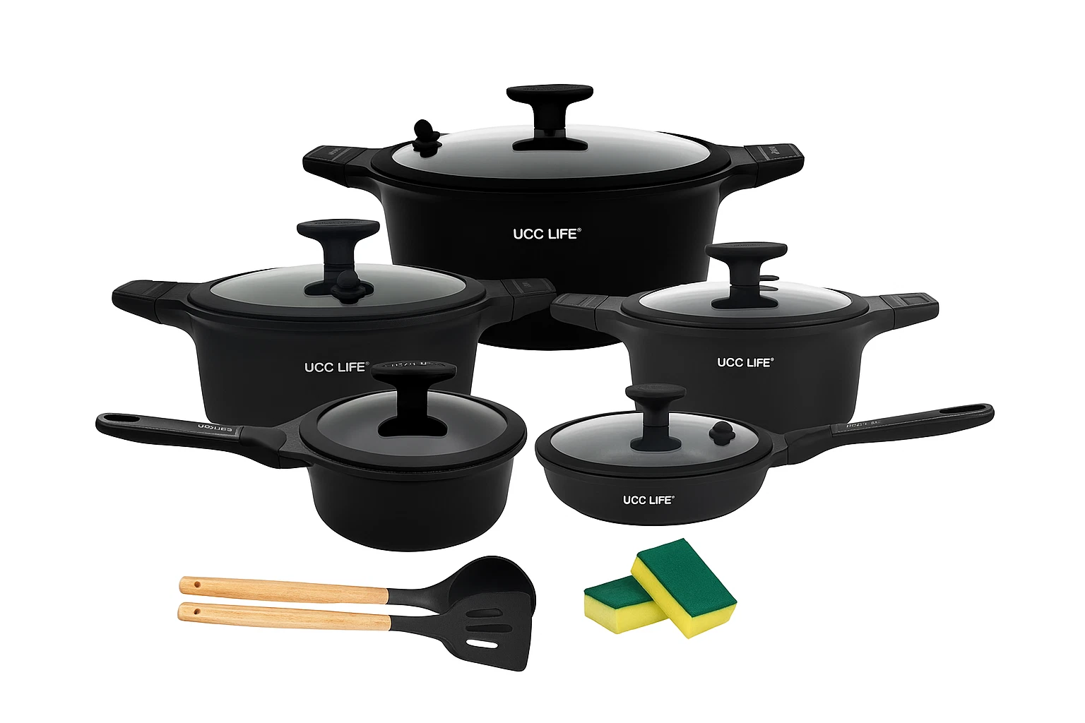 14 PCS UCCLIFE Cookware Set Non-Stick Granite Pots and Sauce Pans Set Induction