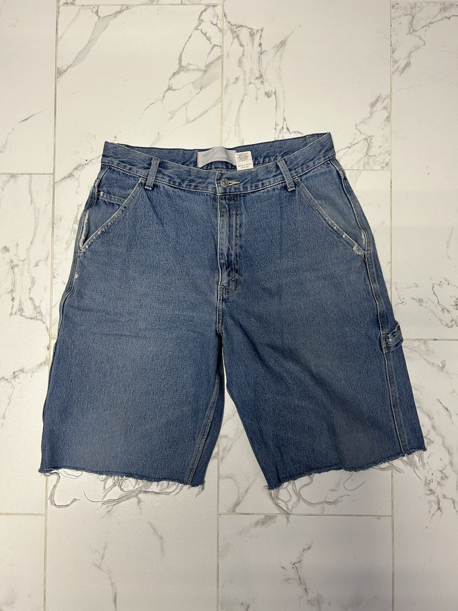 Levis Light Wash Distressed Cut Off Carpenter Utility Denim Shorts