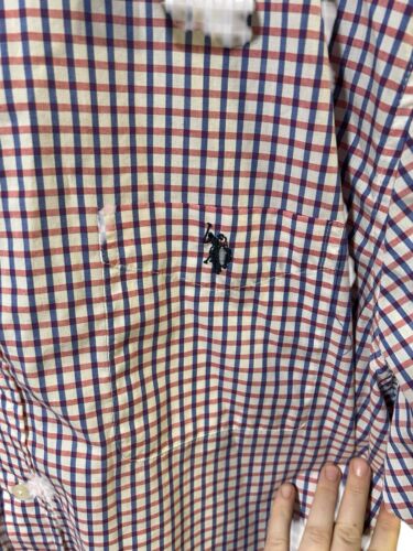 US Polo Herren Hemd Größe 2X Tall rot blau kariert Knopfleiste Kurzarm