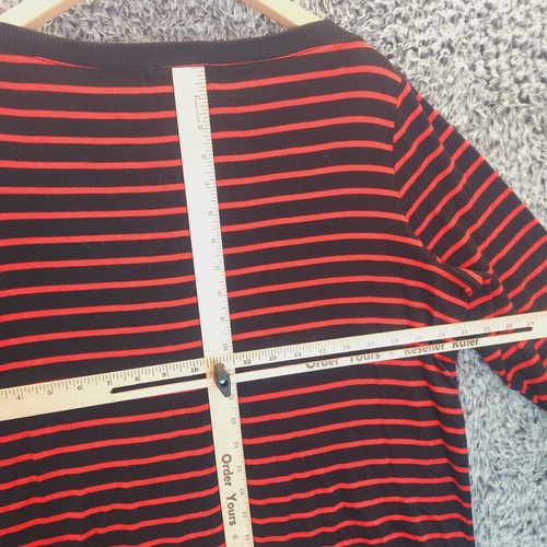 Maglione donna Lauren Ralph Lauren 2X rosso nero pullover a righe collo barca BOTTONE - Foto 7 di 10