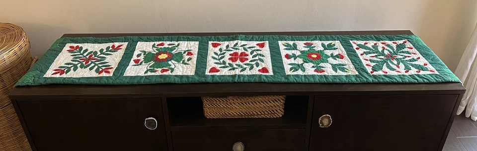 "Corredor de mesa navideño vintage de diseño aplicado hecho a mano COMING HOME 86x15""" Foto 2 de 4