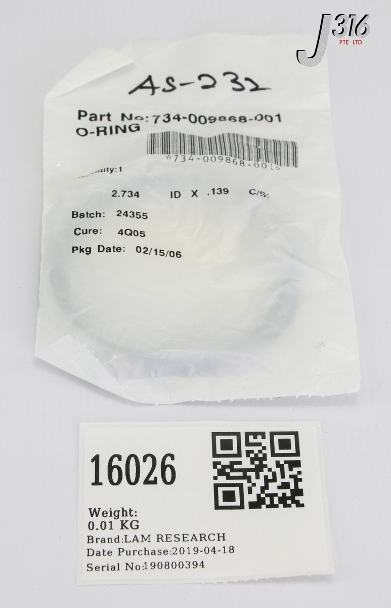 古いカード 16026 LAM RESEARCH O-RING, 2.734 ID X 0.139 CS