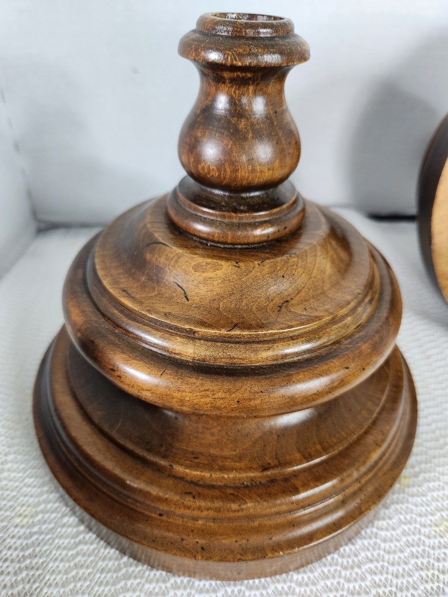★87MM★ Mmlg BETWEEN HFT WOODY BROWN Ethan Allen Wood Candleholders Set Of 2 Solid Vintage Heavy