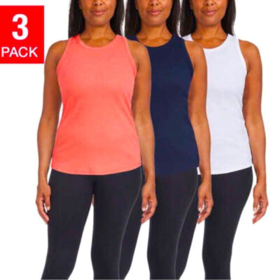 Women s Tops Size XL, XXL Danskin Ladies' Ribbed Tank 3-pack Navy, White, Pink