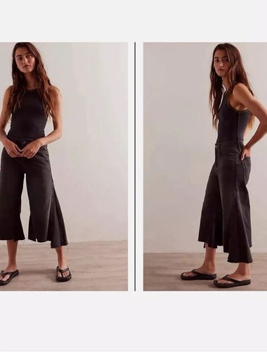 We The Free People Ripple Wide Leg Crop Jeans Fade To Black New Size 26 Long NWT