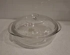 Pyrex Vtg D-23 Ovenware glass bowl with lid/handles Made USA