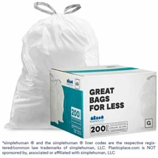 Plasticplace Custom Fit Trash Bags Compatible with simplehuman Code G, 200 Count