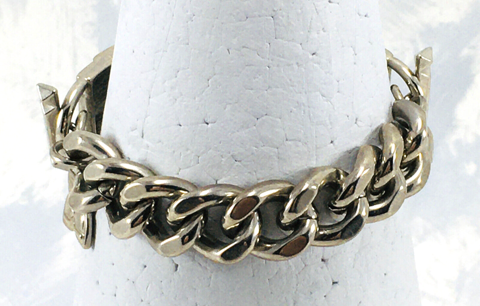 Heavy Cream Enamel Stainless Steel Silver Tone Double Toggle Chain Link