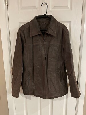 Brown Leather Jacket Distressed Men's Vintage  Brand M L Full Zip 3 Pocket Nice!