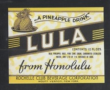 LULA FROM HONOLULU { PINEAPPLE DRINK } 12 OZ MOUNT VERNON NY UNUSED LABEL