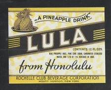 LULA FROM HONOLULU { PINEAPPLE DRINK } 12 OZ MOUNT VERNON NY UNUSED LABEL