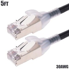 5FT Cat6A RJ45 Network LAN Ethernet Shielded Patch Cable Slim Cord 30AWG Black