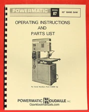 POWERMATIC 87 20" Older Band Saw Operator's & Parts Manual 0552