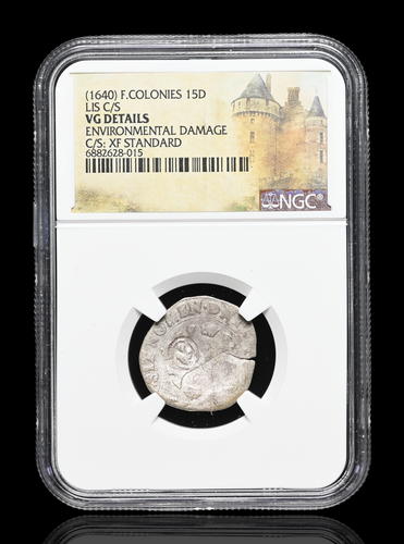 FRANCE, American Colonies. Billon 15 Deniers, Lis C/S, NGC VG, C/S: XF