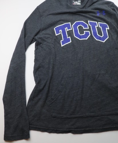 TCU Horned Frogs Lightweight Hoodie Under Armor Heatgear Loose Dark Grey Large - Picture 7 of 14