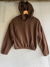 Zara Crop Long Sleeve Brown Hoodie Pullover Brown Medium