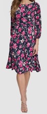 Jessica Howard Women's Blue Floral-Print Ruched MIDI Dress Size 12