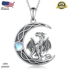 Dragon Necklace 925 Sterling Silver Celtic Moonstone Dragon Necklace for Women
