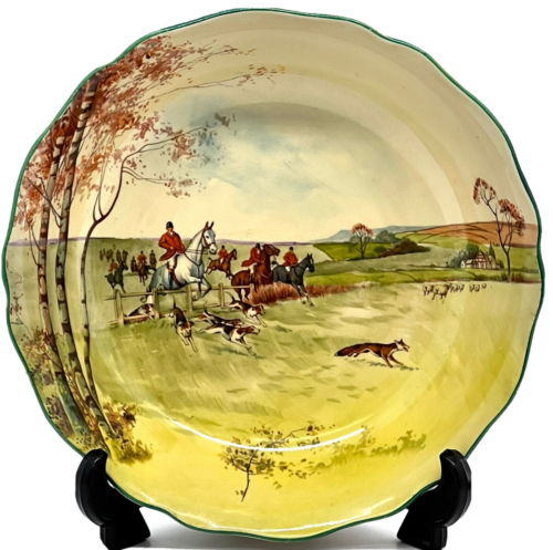 Royal Doulton "Fox Hunting" Salad Bowl D5104 - Vintage Made in England c.1920 - Picture 1 of 11