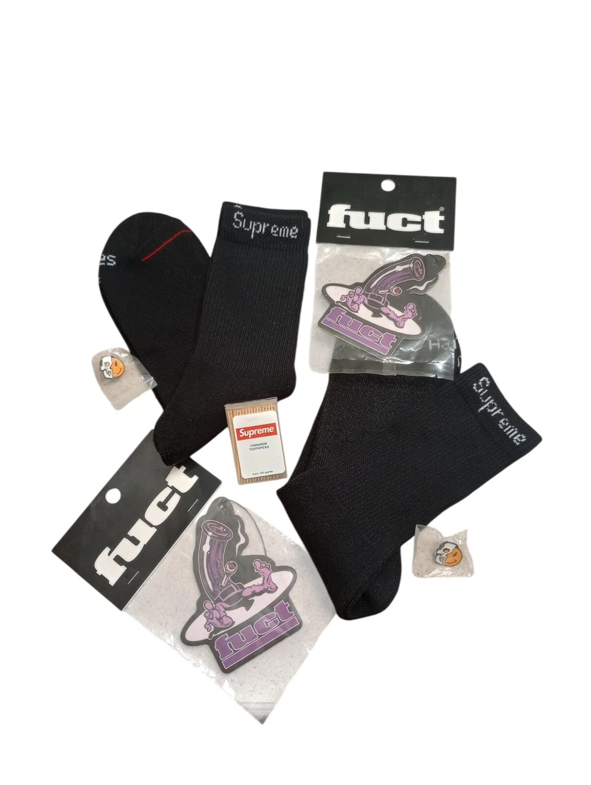 Lot lot chaussettes Supreme Hanes 2 paires noir homme taille 6 12 cure dents épingles fuct