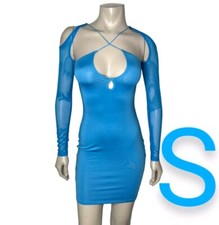 🆕Sexy Blue Cut Out Mesh Arms Mini Dress~Size S