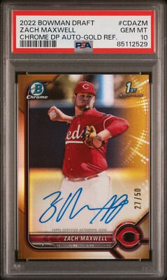 2022 Bowman Zach Maxwell Gold Refractor Auto #/50 Reds PSA