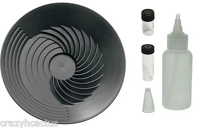 Turbopan Gold Pan/Snuffer/Vials BLACK 10" VORTEX ACTION! Panning Prospecting