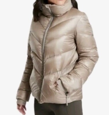 Athleta Lofty Puffer Down Shiny Tan Full Zip Packable Jacket Coat