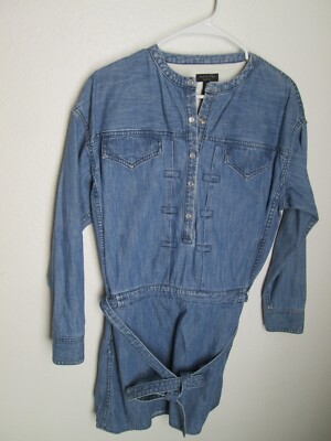 Rag & Bone NY denim shirt dress belted blue jean Pearl snap front washed sz  XS | eBay
