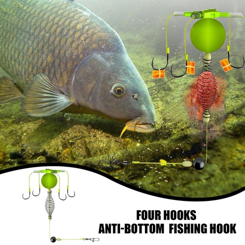 4 un. Cuatro ganchos antirfondo anzuelo de pesca bagre porta cebo jaula de cebo de resorte - Imagen 4 de 16