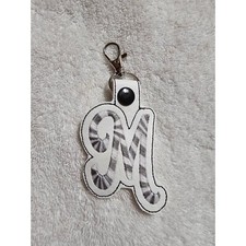 Initial M Keychain Purse Charm Bag Tag Monogram Letter Accessory White