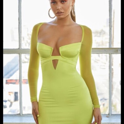 Oh Polly Women's Lime Green Mesh Long Sleeve Dress Size XXS UK 4 | eBay UK