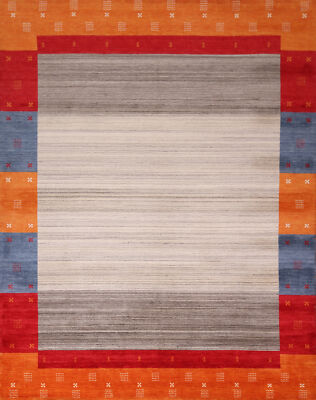 Timeless Gabbeh Design High-quality Ivory Hand-knotted Wool 8x10 ft