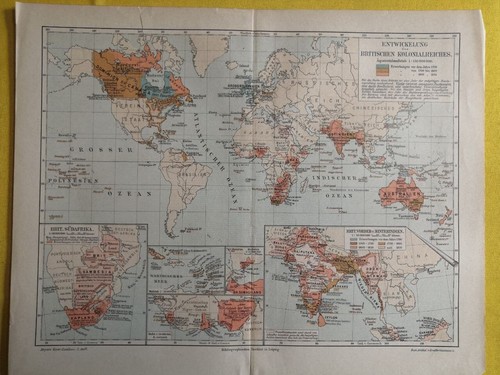 1912 BRITISH COLONIES MERCATOR Map Vintage Sea Travel ORIGINAL 6.5 x 9.5" C21-6