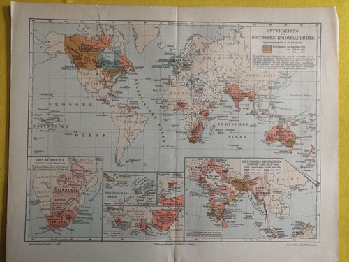 Carte 1909 COLONIES BRITANNIQUES MERCATOR vintage voyage en mer ORIGINALE 11,5 x 9,5" C12-3 - Photo 1/3