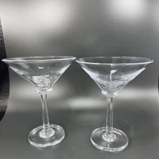 Simon Pearce Cavendish Clear Optic Hand Blown Glass Martini Glasses Cups Set 2
