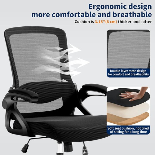 Ergonomic Mesh Office Chair Lumbar Support Flip-up Armrests Black (46) - Picture 6 of 8