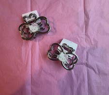 Silver Metal Butterfly Claw Hair Clips Hello Kitty Charm Pink Gingham Bow NWT