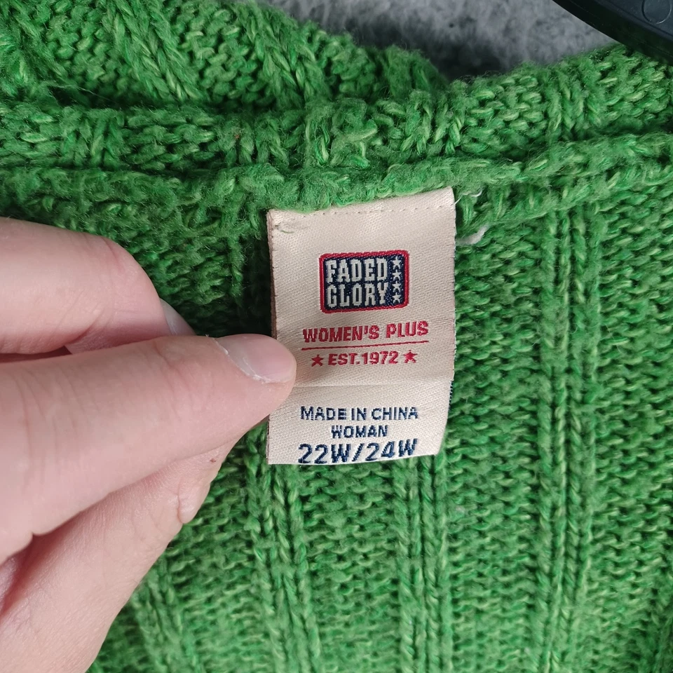 Faded Glory Womens Green Knit Hoodie Sweater Plus Size 22W/24W Soft 100% Acrylic - Image 3 of 4