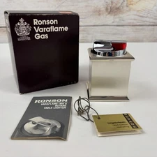 Ronson VaraFlame Butane Table Lighter Silver Plate Classic Satin Bright