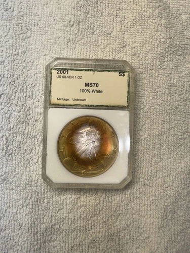 2001 PCI American Silver Eagle $1  Bullseye Toned Pink Yellow Bulleye -free Ship